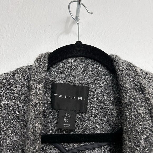 Tahari Long Open Long Cardigan Large Gray Sleeve Relaxed Duster Wool Blend Sz L - Picture 6 of 11